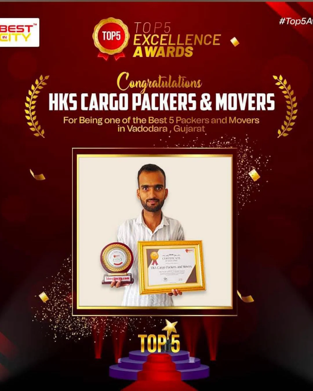 Top 5 Excellence Award - HKS Cargo Packers and Movers